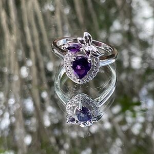 Amethyst and Cubic Zirconia 925 Sterling Silver Ring, Size 5.75